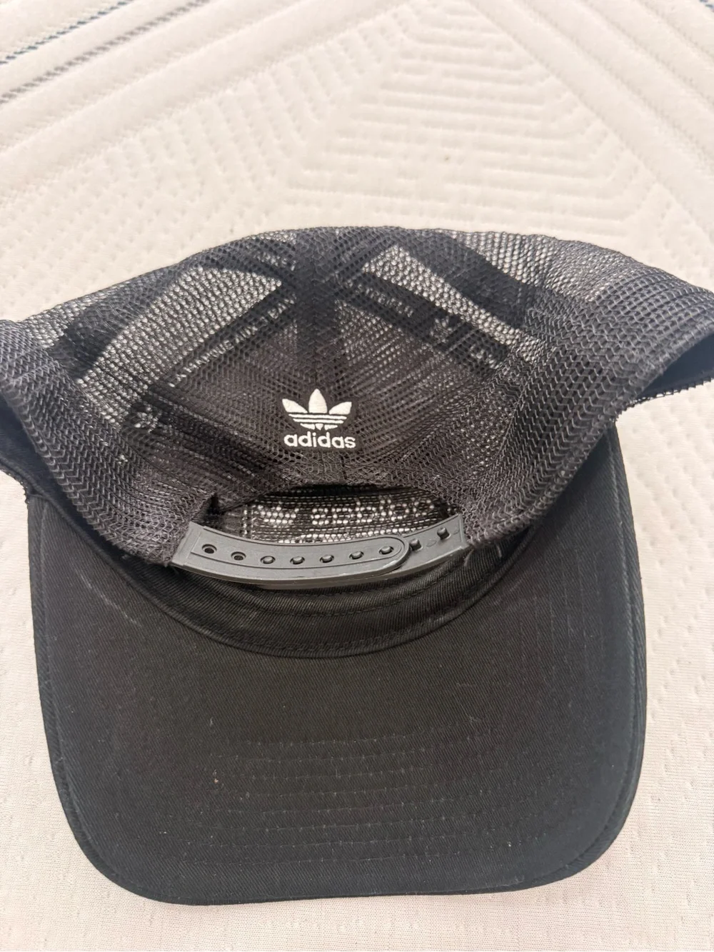 Adidas Black Mesh Trucker Hat with Globe Patch